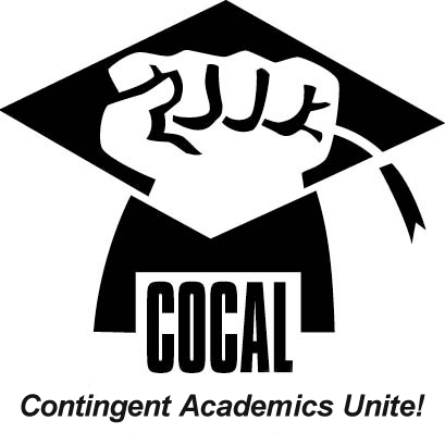 Drawing of raised fist with the text "COCAL: Contingent Academics Unite!"
